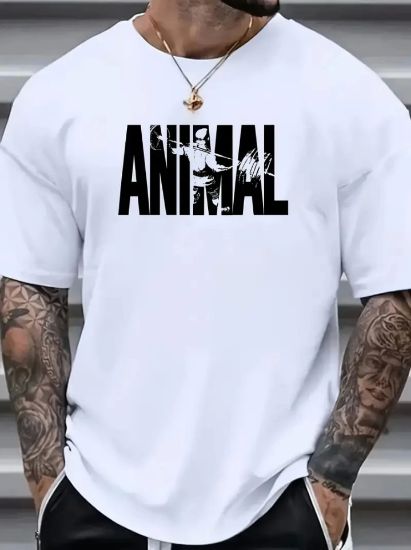 Baskılı Oversize Bisiklet Yaka T-shirt - Beyaz resmi
